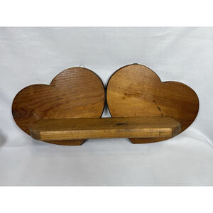Vintage Pine Wood Double heart shelf Wall Hanging Decor 18 x5x8” EUC